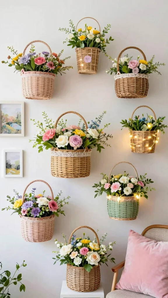 10 Woven Basket Wall Arrangement Ideas for a Natural Layered Look - 2. Seasonal Themes with Baskets 1