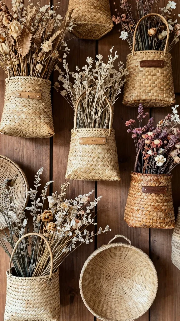 10 Woven Basket Wall Arrangement Ideas for a Natural Layered Look - 4. Incorporating Natural Elements 1