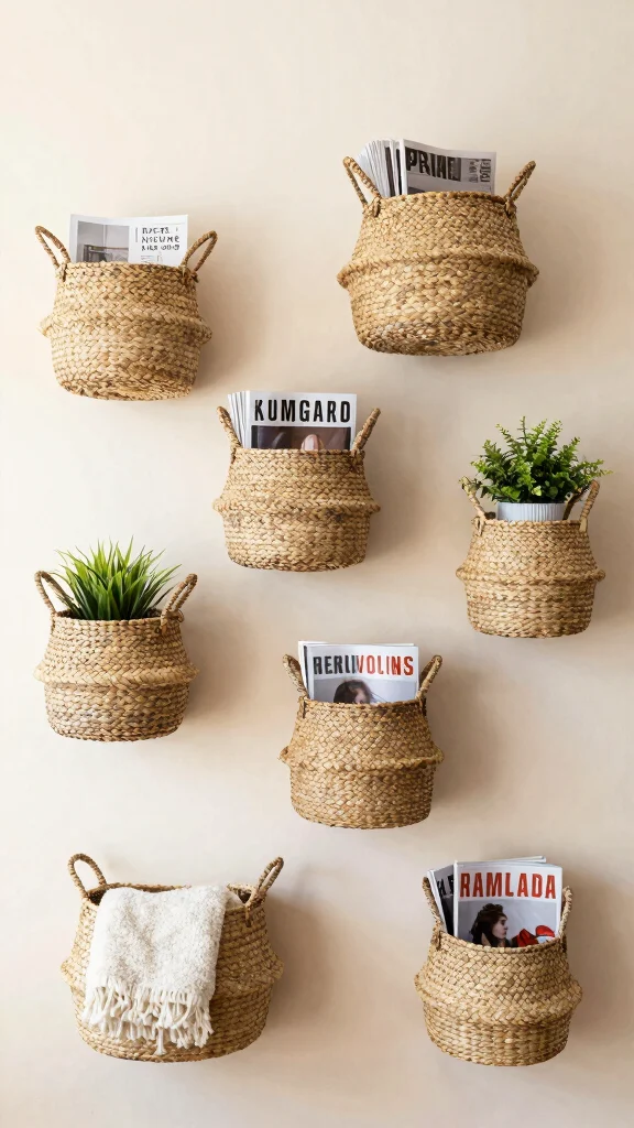 10 Woven Basket Wall Arrangement Ideas for a Natural Layered Look - 7. Functional Wall Baskets 1