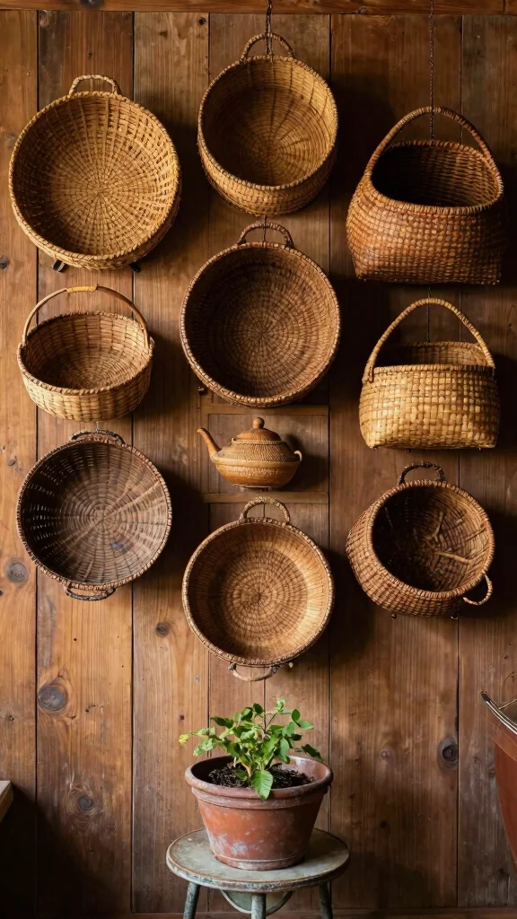 10 Woven Basket Wall Arrangement Ideas for a Natural Layered Look - 9. Vintage Charm with Antique Baskets 1