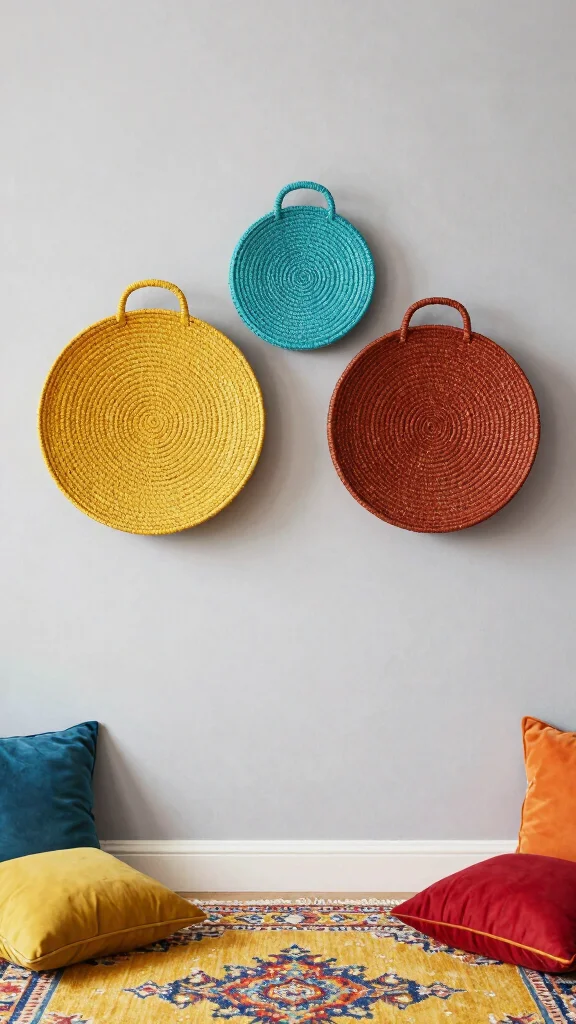 11 3-Basket Wall Arrangement Ideas for a Balanced Styled Display - 3. Colorful Contrasts 1