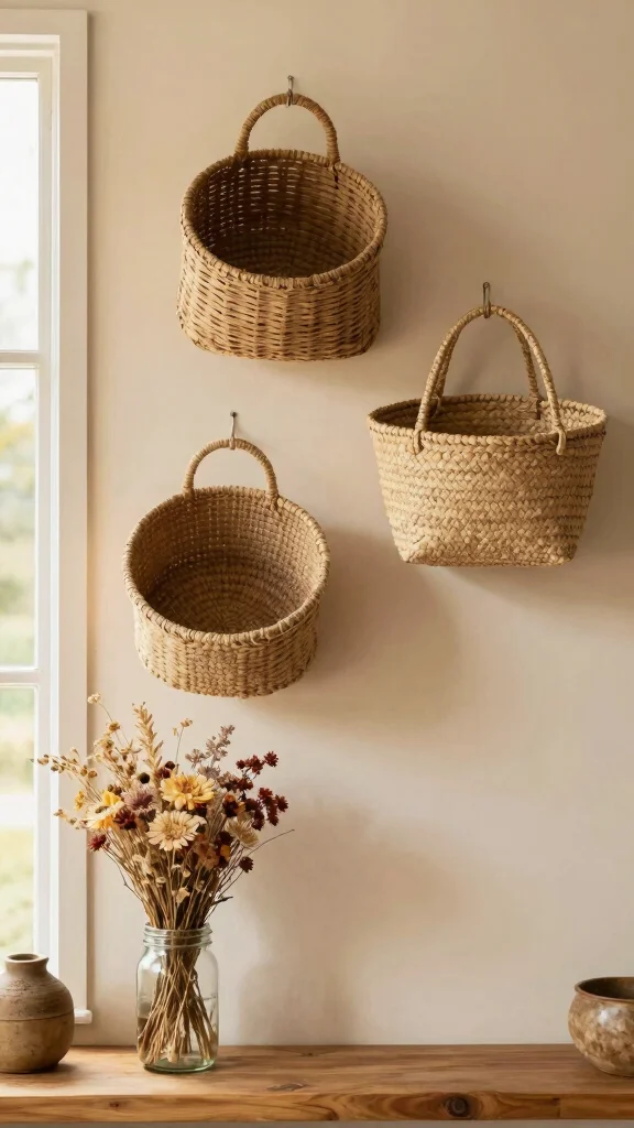 11 3-Basket Wall Arrangement Ideas for a Balanced Styled Display - 4. Rustic Charm 1