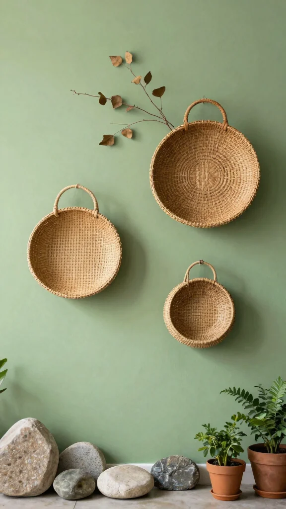 11 3-Basket Wall Arrangement Ideas for a Balanced Styled Display - 5. Nature-Inspired Display 1