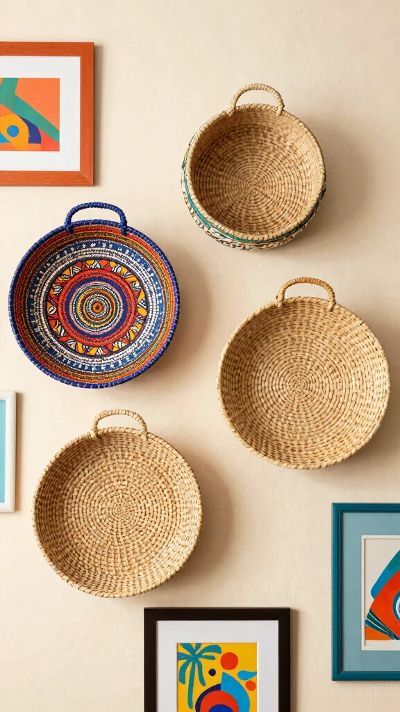 11 3-Basket Wall Arrangement Ideas for a Balanced Styled Display - 7. Eclectic Mix 1