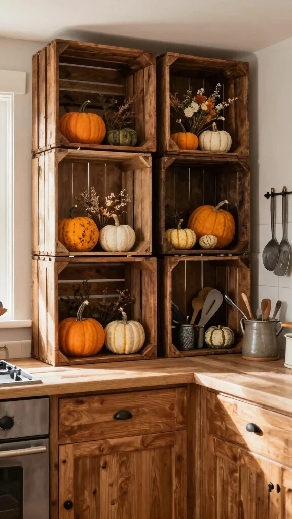 11 Above-Cabinet Basket Ideas for Decorative Storage in the Kitchen - 3. Rustic Crates 1