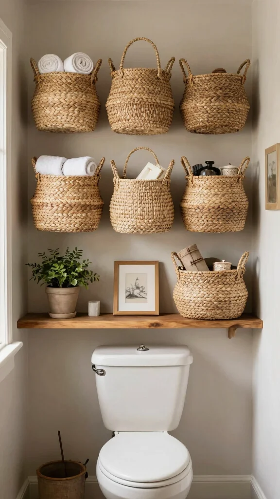 11 Above-Toilet Basket Ideas for Extra Bathroom Storage - 1. Woven Seagrass Baskets 1