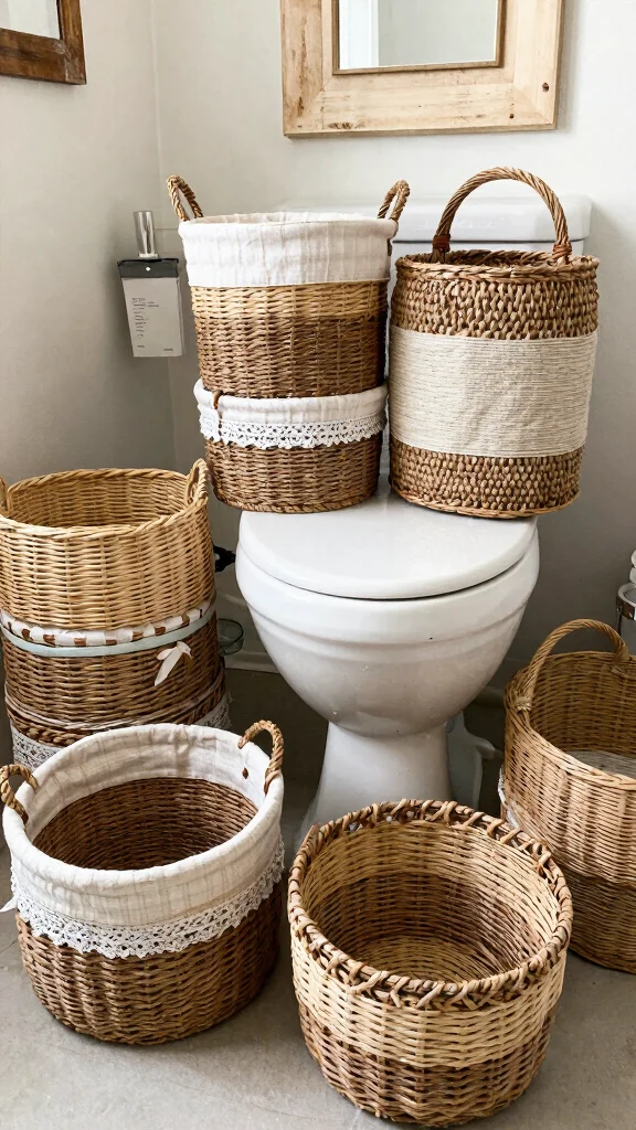 11 Above-Toilet Basket Ideas for Extra Bathroom Storage - 10. DIY Baskets 1