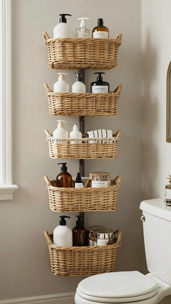 11 Above-Toilet Basket Ideas for Extra Bathroom Storage - 11. Multi-Tiered Baskets 1