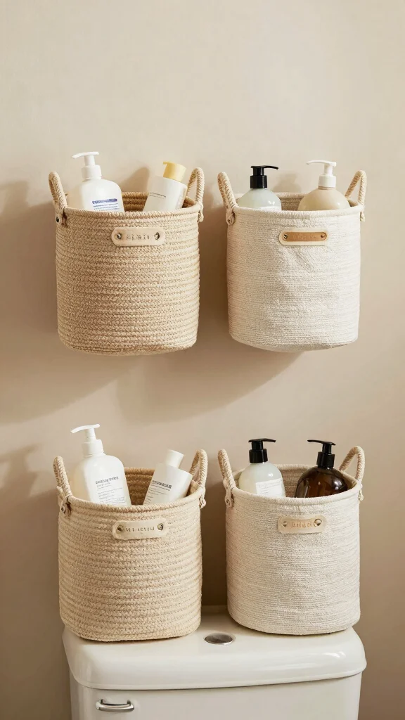 11 Above-Toilet Basket Ideas for Extra Bathroom Storage - 9. Baskets with Handles 1