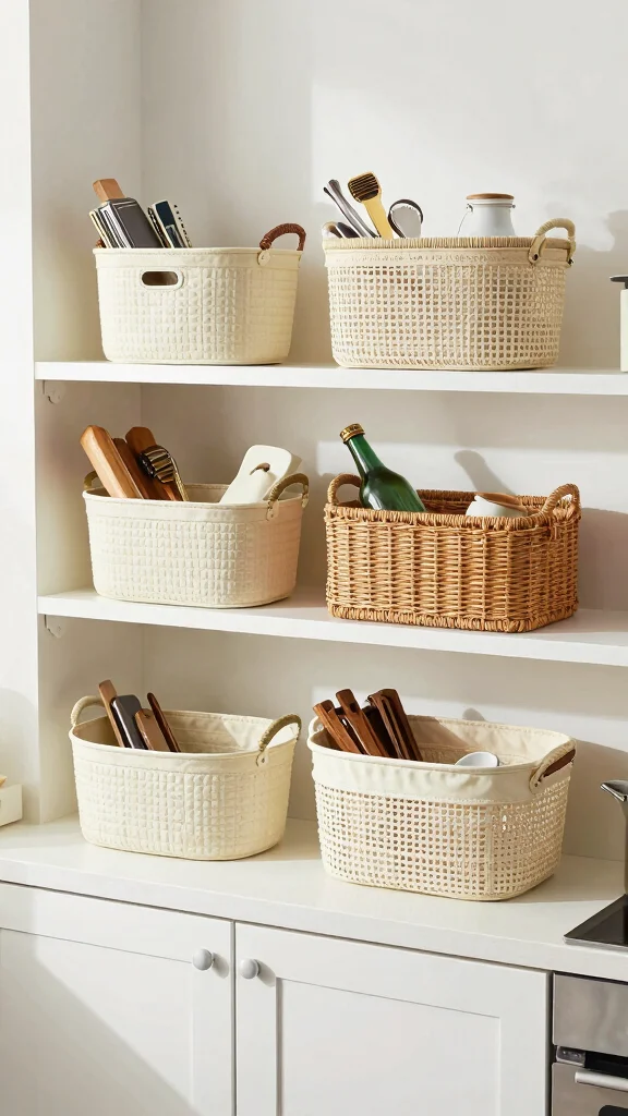 11 Basket Ideas for the Top of Kitchen Cabinets for Stylish Extra Storage - 11. Multi-Functional Baskets 1