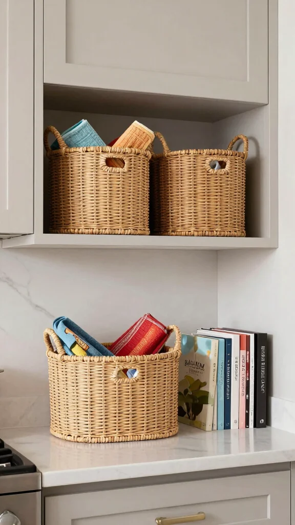 11 Basket Ideas for the Top of Kitchen Cabinets for Stylish Extra Storage - 5. Decorative Storage Baskets 1