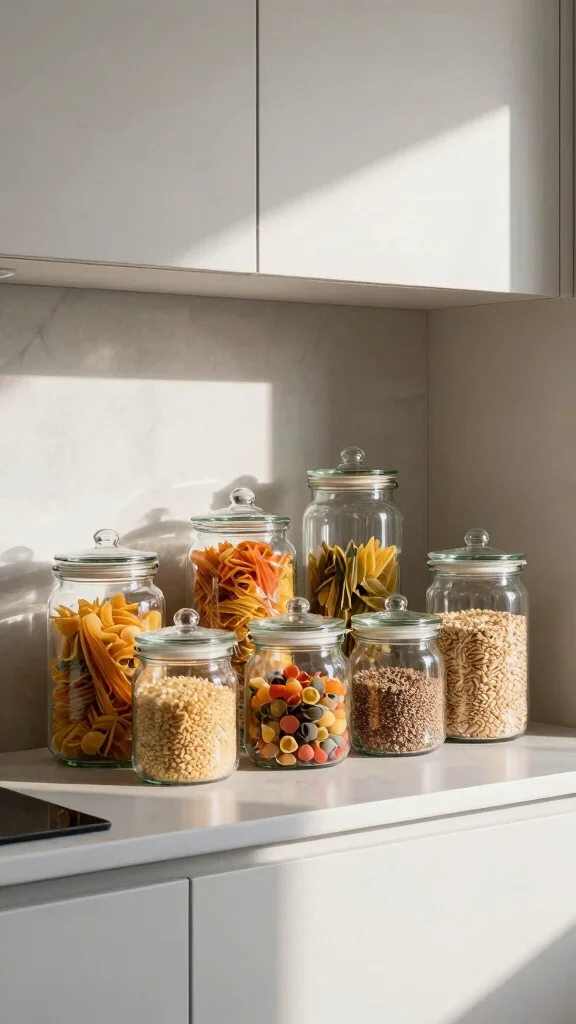 11 Basket Ideas for the Top of Kitchen Cabinets for Stylish Extra Storage - 6. Glass Jars 1
