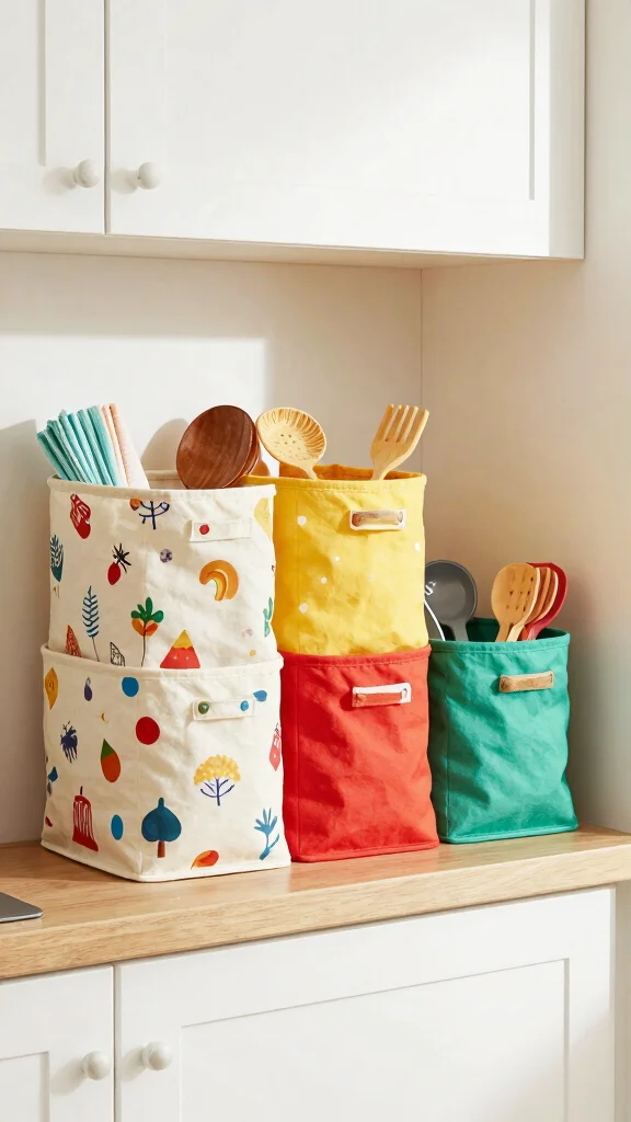 11 Basket Ideas for the Top of Kitchen Cabinets for Stylish Extra Storage - 9. Fabric Storage Bins 1