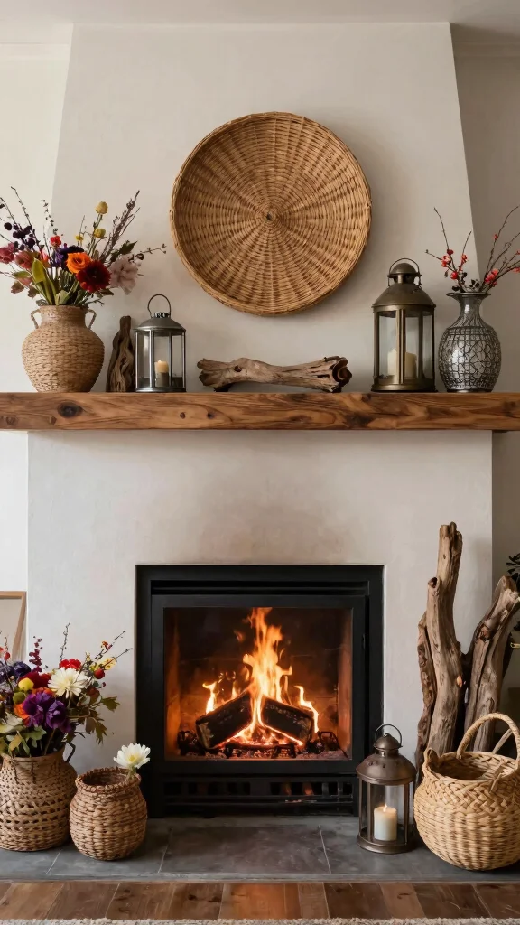 11 Fireplace Basket Ideas for Logs, Throws, and Cozy Fireside Display - 6. Artistic Arrangements 1