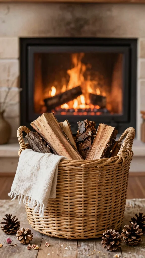 11 Fireplace Basket Ideas for Logs, Throws, and Cozy Fireside Display - 7. Eco-Friendly Displays 1