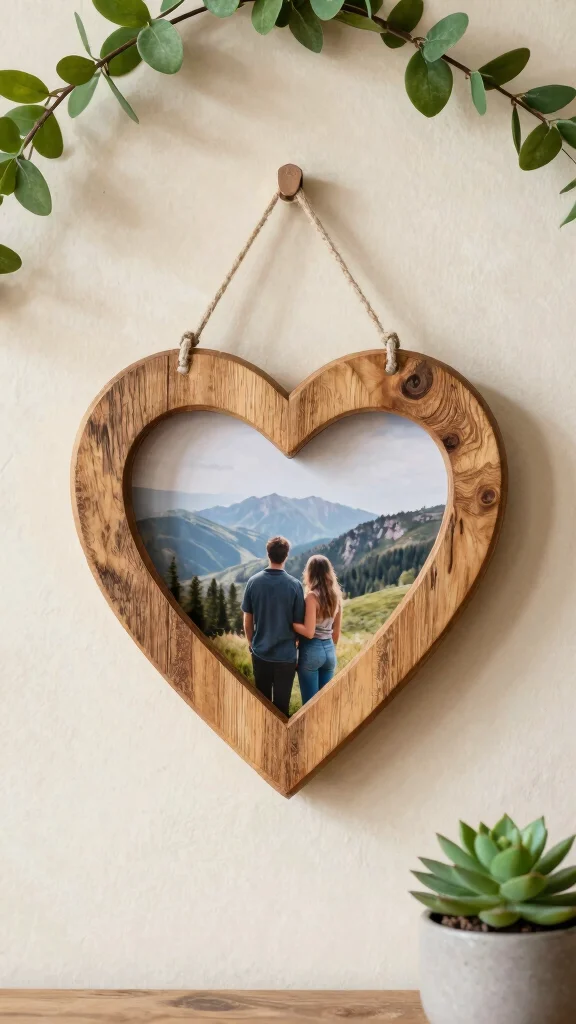 11 Heart-Shaped Picture Frame Ideas for a Sweet Romantic Wall Display - 1. Rustic Wooden Heart Frame 1