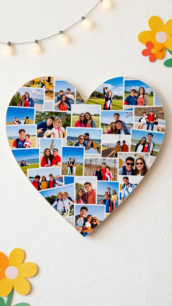 11 Heart-Shaped Picture Frame Ideas for a Sweet Romantic Wall Display - 5. Colorful Photo Collage Heart Frame 1