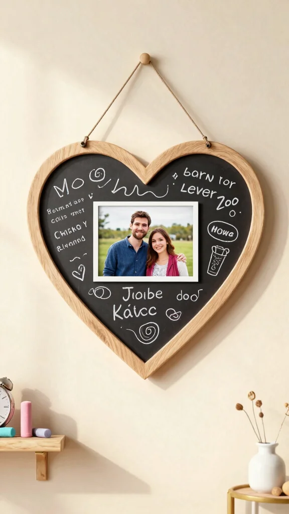 11 Heart-Shaped Picture Frame Ideas for a Sweet Romantic Wall Display - 7. Whimsical Chalkboard Heart Frame 1