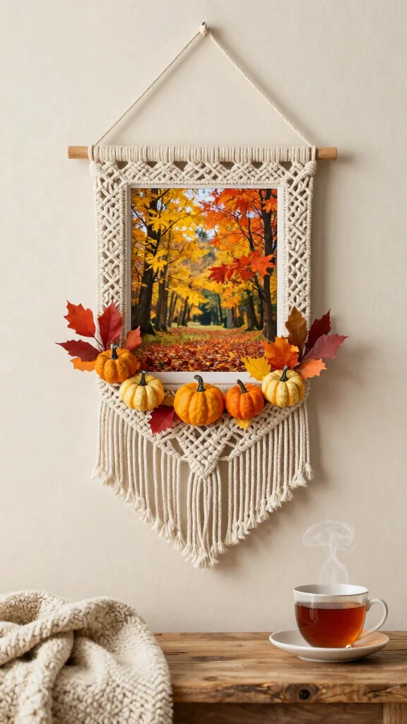 11 Macrame Picture Frame Ideas for a Boho Woven Wall Display - 11. Seasonal Macrame Frame Decor 1