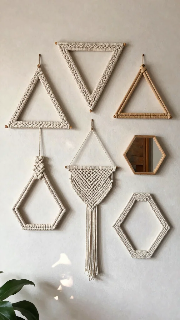 11 Macrame Picture Frame Ideas for a Boho Woven Wall Display - 5. Geometric Macrame Frames 1