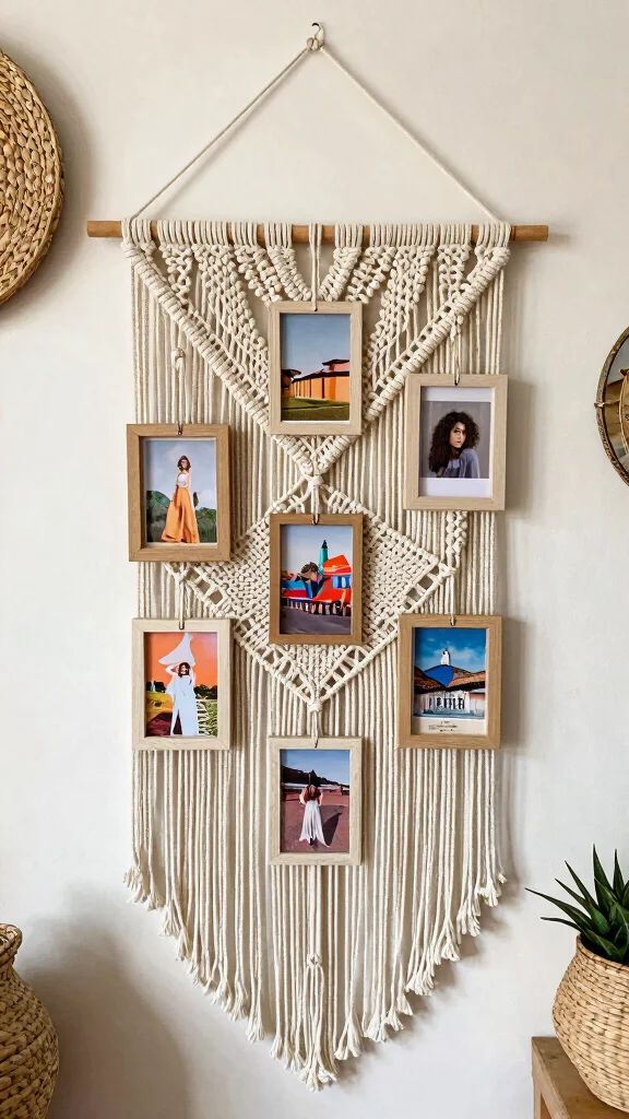 11 Macrame Picture Frame Ideas for a Boho Woven Wall Display - 7. Macrame Wall Hanging Frames 1