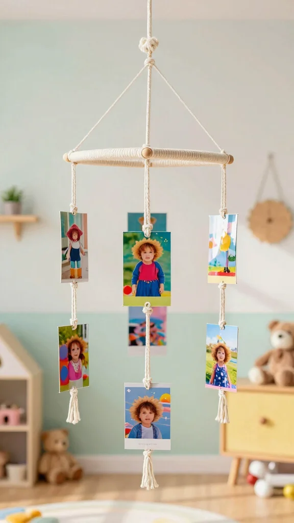 11 Macrame Picture Frame Ideas for a Boho Woven Wall Display - 8. Hanging Macrame Frame Mobile 1