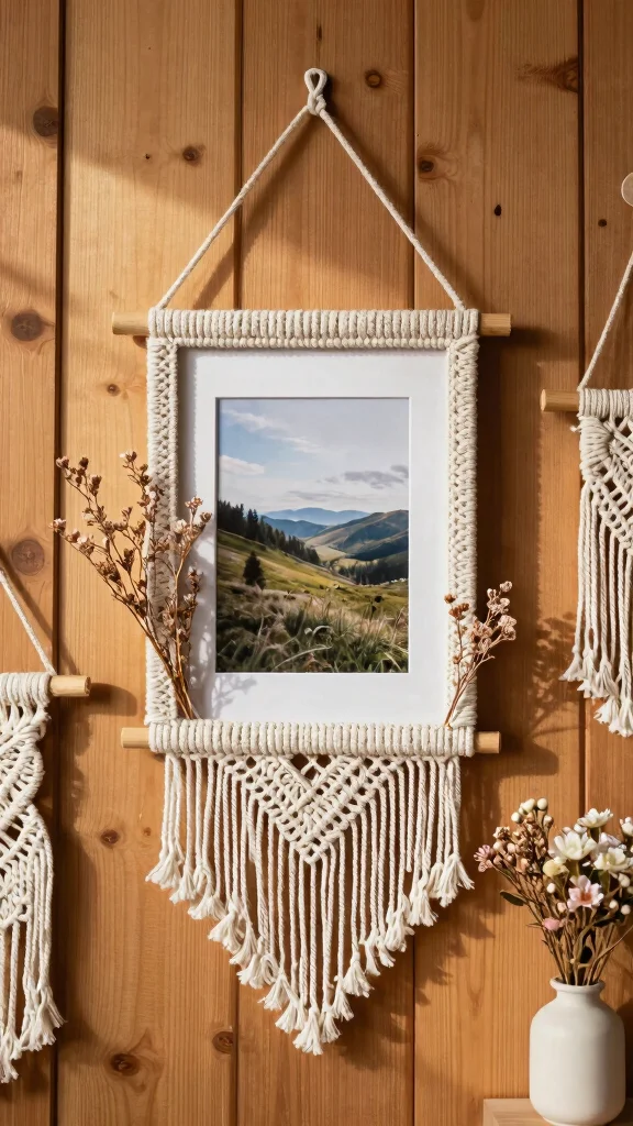 11 Macrame Picture Frame Ideas for a Boho Woven Wall Display - 9. Macrame Frame with Dried Flowers 1