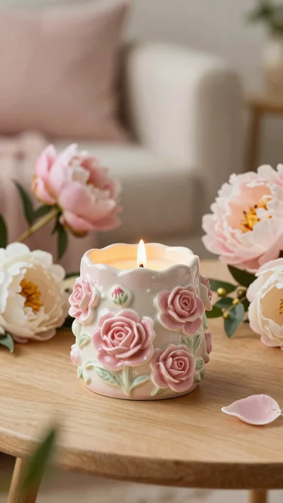 11 Pink Candle Warmer Ideas for a Soft Feminine Glowing Home Accent - 1. Elegant Ceramic Rose Candle Warmer 1