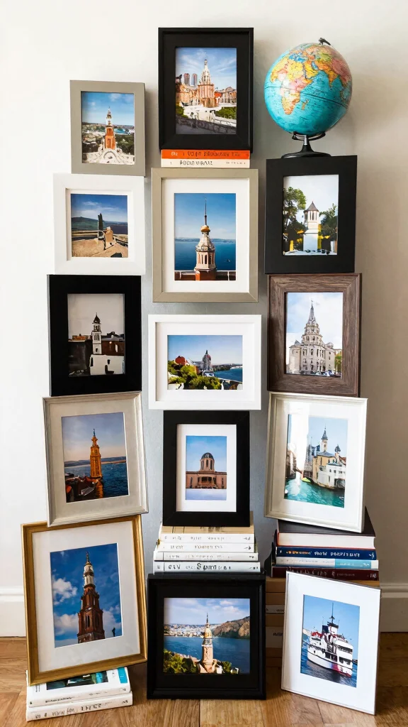 11 Standing Picture Frame Ideas for Shelves, Desks, and Mantles - 7. Artfully Unbalanced 1