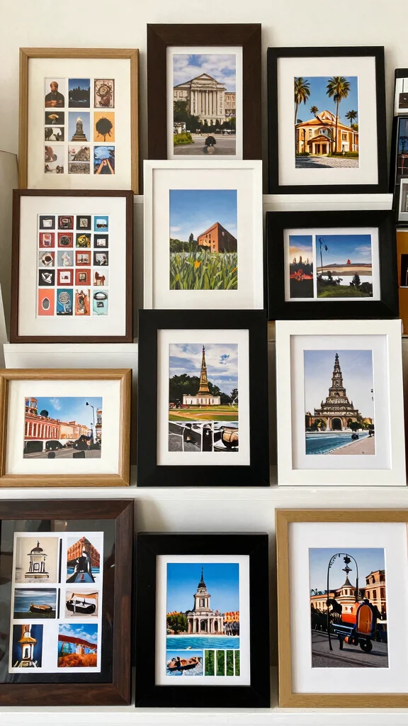 11 Standing Picture Frame Ideas for Shelves, Desks, and Mantles - 9. Mix Media 1