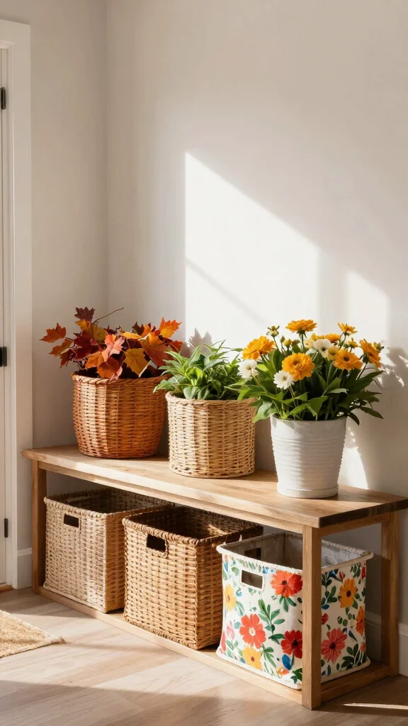11 Under-Bench Basket Ideas for Shoes, Bags, and Daily Essentials - 11. Seasonal Storage Solutions 1