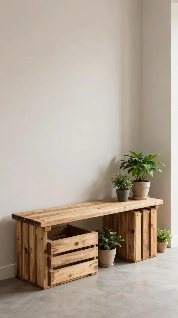11 Under-Bench Basket Ideas for Shoes, Bags, and Daily Essentials - 4. Minimalist Wooden Crates 1
