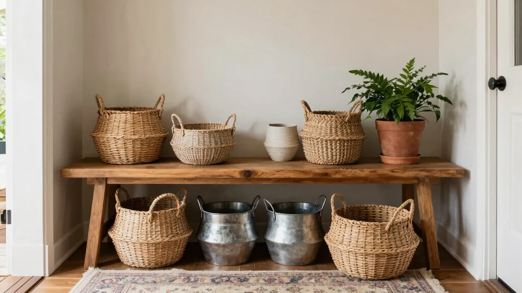 11 Under-Bench Basket Ideas for Shoes, Bags, and Daily Essentials