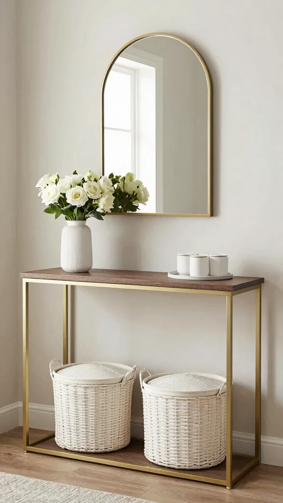 11 Under-Console Table Basket Ideas for Neat Accessible Entry Storage - 6. Decorative Baskets with Lids for a Clean Look 1
