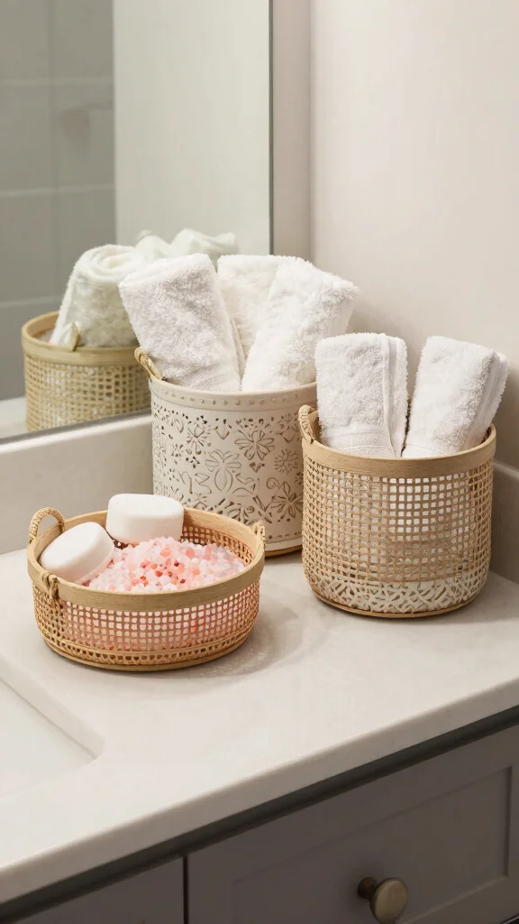 11 Under-Vanity Basket Ideas for Extra Bathroom Storage - 11. Decorative Baskets for Easy Display 1