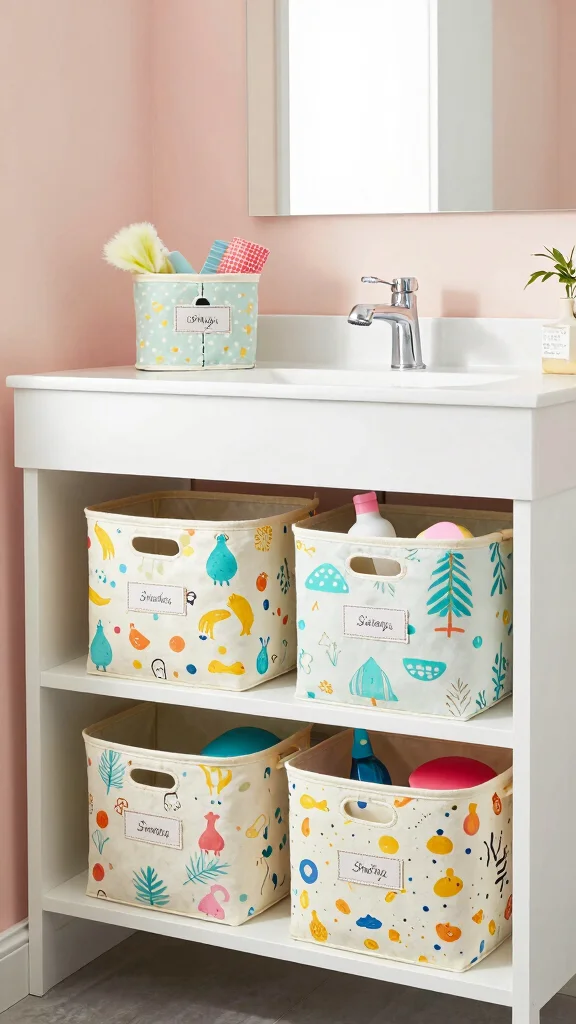 11 Under-Vanity Basket Ideas for Extra Bathroom Storage - 2. Stackable Fabric Baskets 1