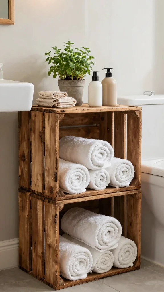 11 Under-Vanity Basket Ideas for Extra Bathroom Storage - 3. Rustic Wooden Crates 1