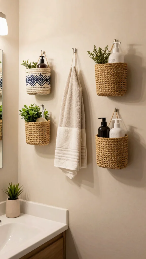 11 Under-Vanity Basket Ideas for Extra Bathroom Storage - 7. Hanging Wall Baskets 1