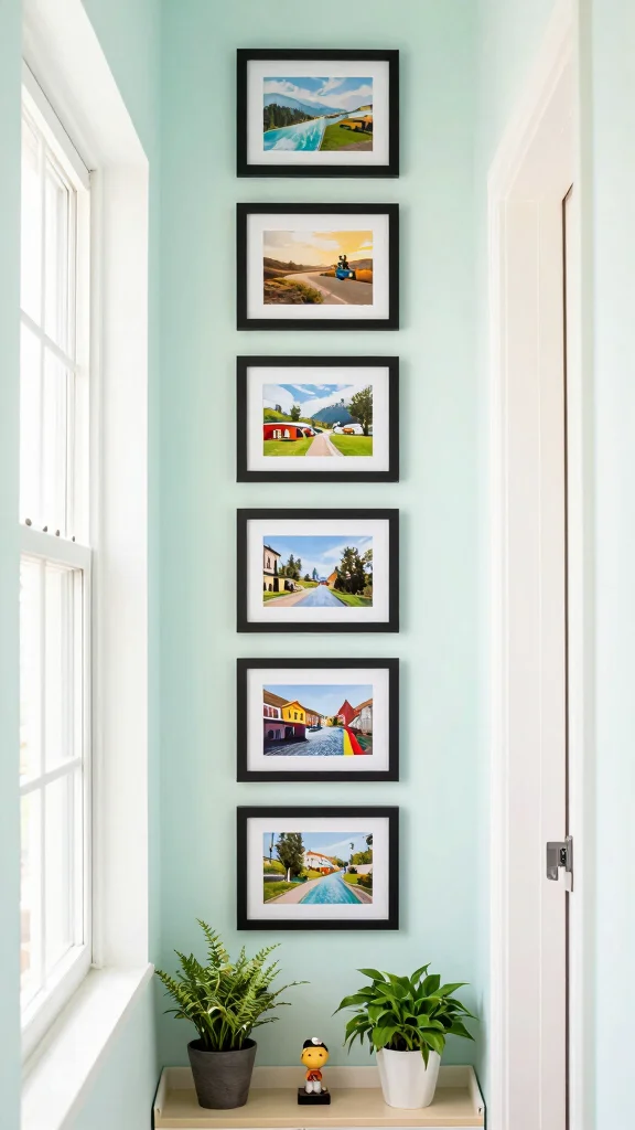 12 5x7 Picture Frame Wall Ideas for a Compact Layered Display - 3. Vertical Line Arrangement 1
