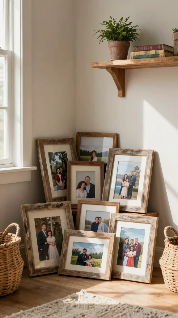 12 8x10 Picture Frame Wall Ideas for a Classic Versatile Display - 2. Rustic Charm with Weathered Frames 1