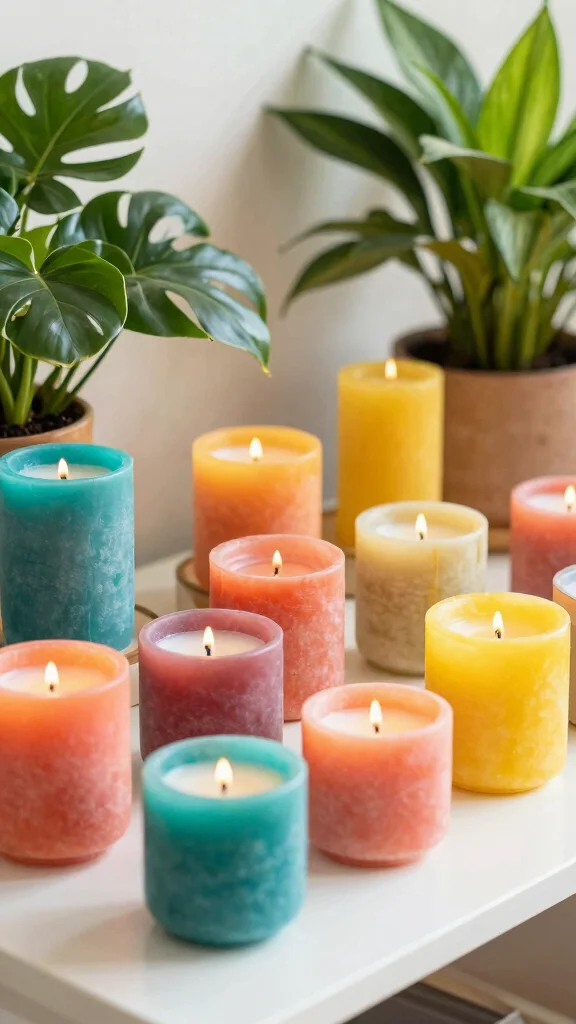 12 Aesthetic Candle Warmer Ideas for a Styled Mood-Setting Home Display - 7. Colorful Candles for a Playful Touch 1