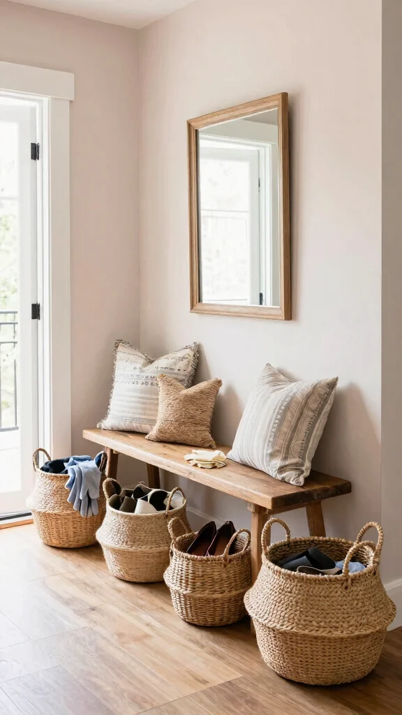 12 Basket With Handle Ideas for Carrying Display and Versatile Storage - 1. Stylish Entryway Organizer 1