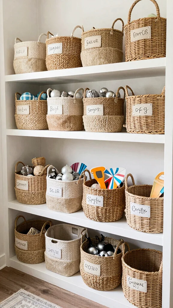 12 Basket With Handle Ideas for Carrying Display and Versatile Storage - 10. Seasonal Decor Storage 1