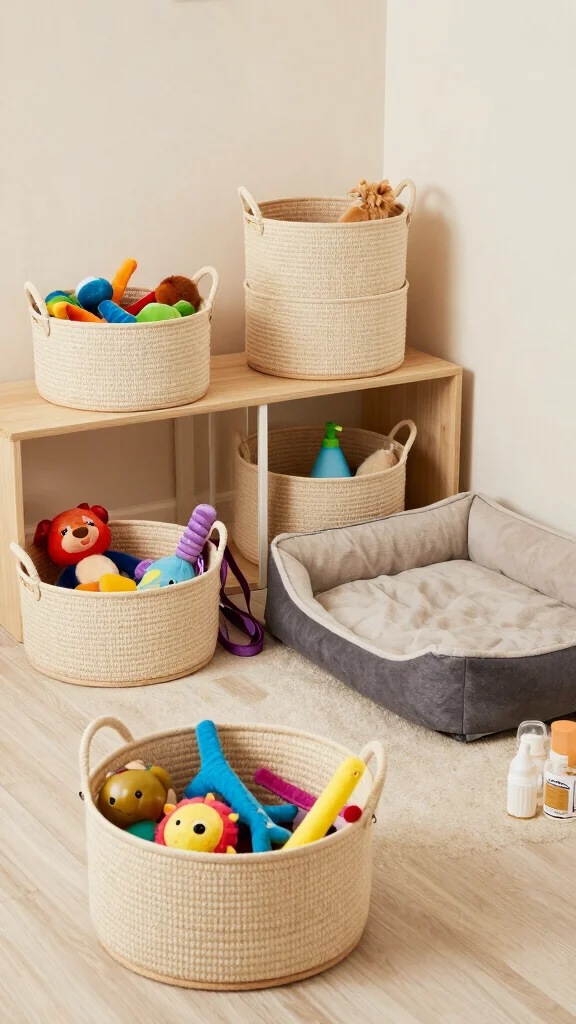 12 Basket With Handle Ideas for Carrying Display and Versatile Storage - 11. Perfect for Pet Supplies 1