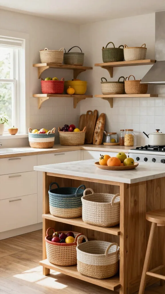 12 Basket With Handle Ideas for Carrying Display and Versatile Storage - 3. Kitchen Storage Solution 1