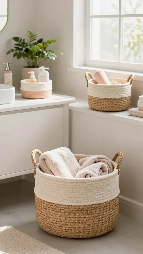 12 Basket With Handle Ideas for Carrying Display and Versatile Storage - 5. Bathroom Storage Solutions 1