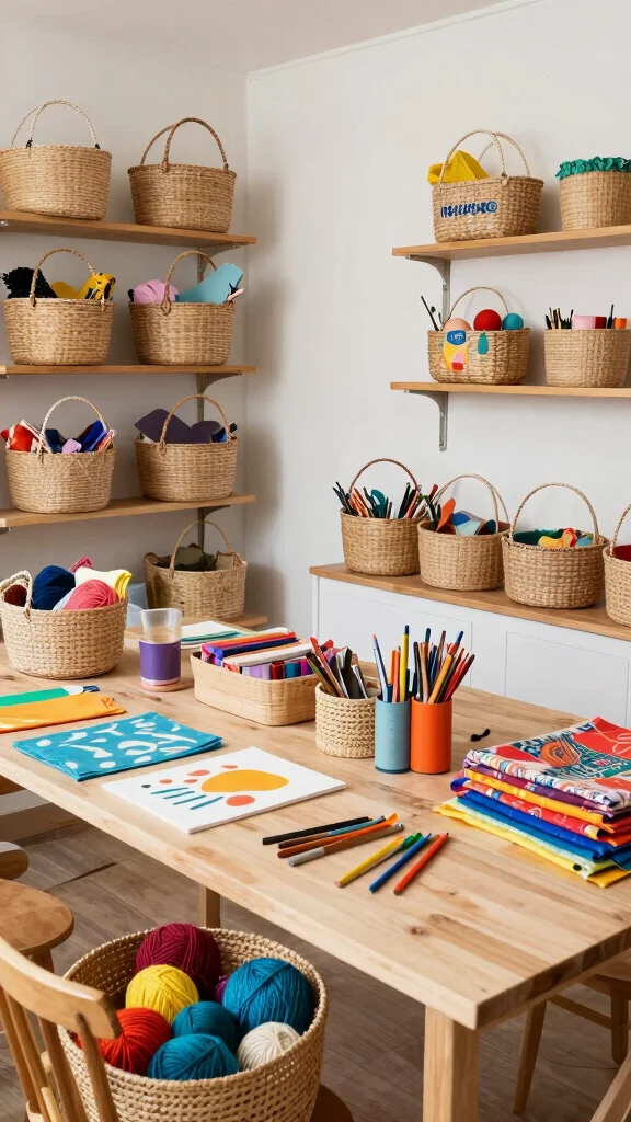 12 Basket With Handle Ideas for Carrying Display and Versatile Storage - 8. Craft Room Organization 1