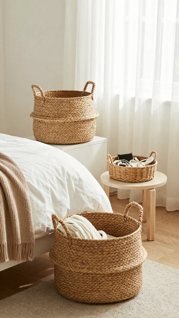 12 Basket With Handle Ideas for Carrying Display and Versatile Storage - 9. Bedroom Storage Solutions 1