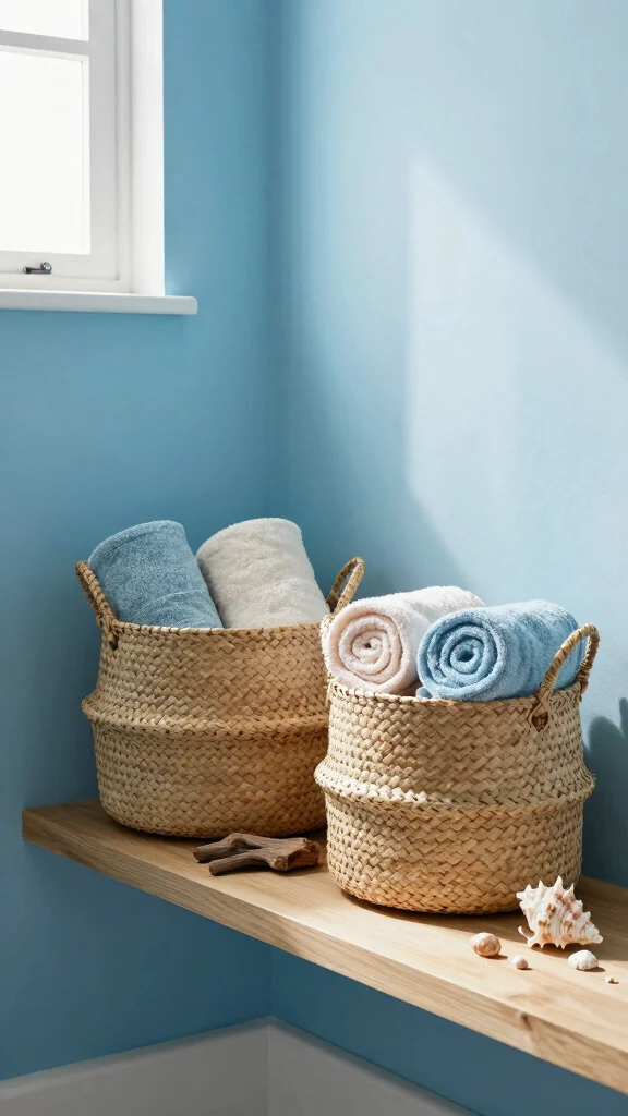 12 Bathroom Basket Decor Ideas That Are Functional and Beautiful - 1. Woven Seagrass Baskets for a Coastal Vibe 1