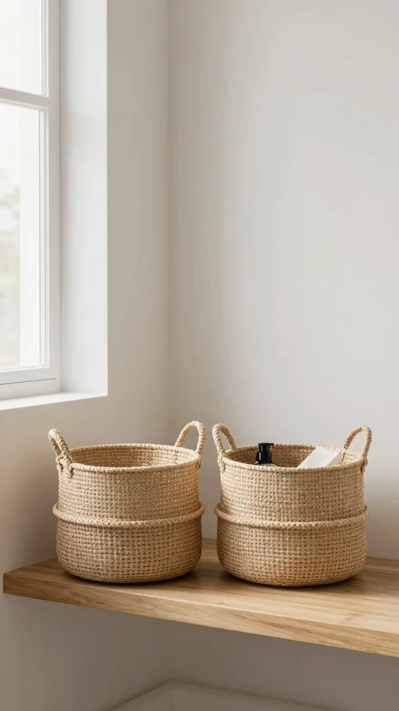 12 Bathroom Basket Decor Ideas That Are Functional and Beautiful - 10. Minimalist Baskets for Simple Elegance 1